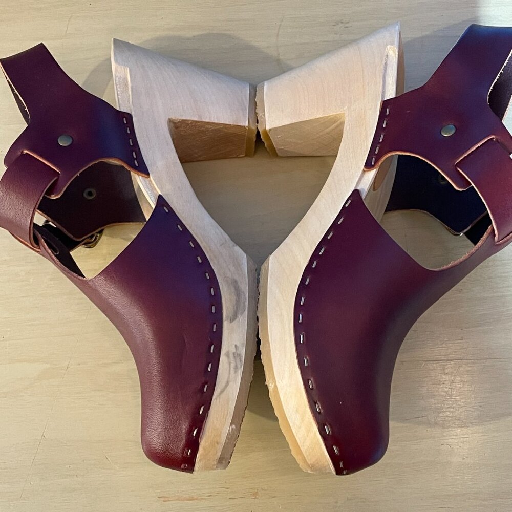 Bryr Oxblood T-Strap High Heeled Clogs - Picture 3 of 8